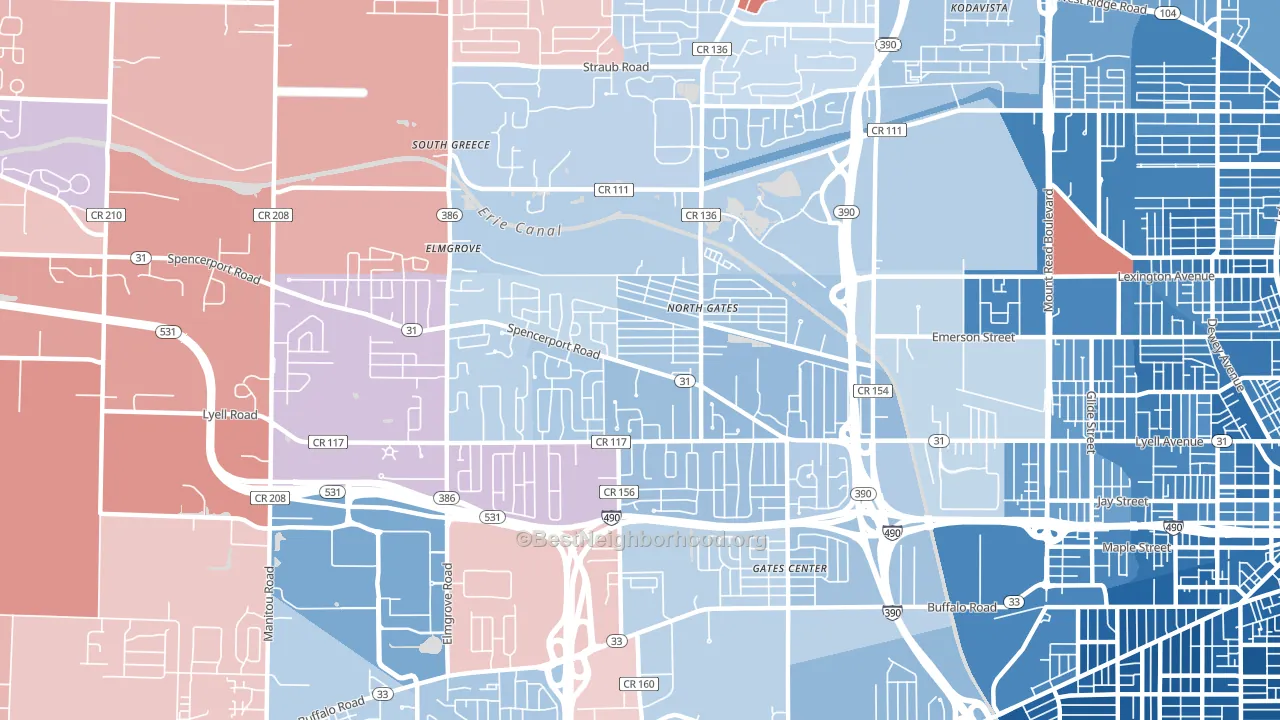 North Gates, NY block-group political-lean map