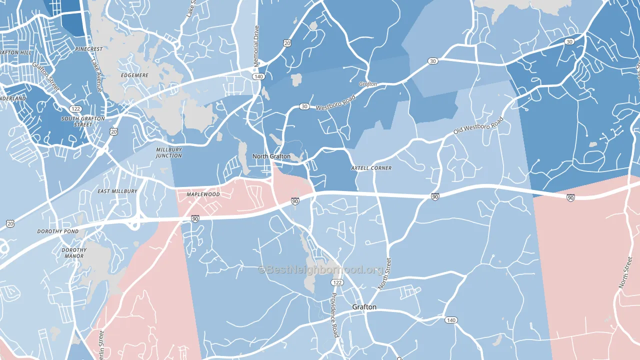 North Grafton, MA block-group political-lean map