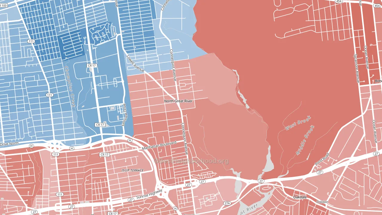 North Great River, NY block-group political-lean map
