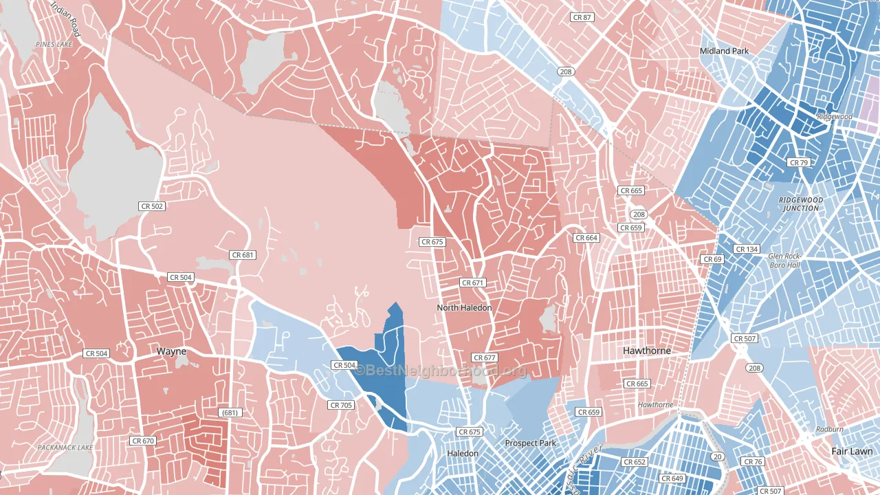 North Haledon, NJ block-group political-lean map