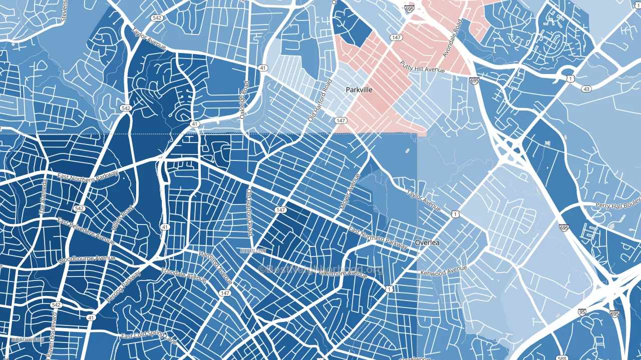 North Harford Road, Baltimore, MD block-group political-lean map