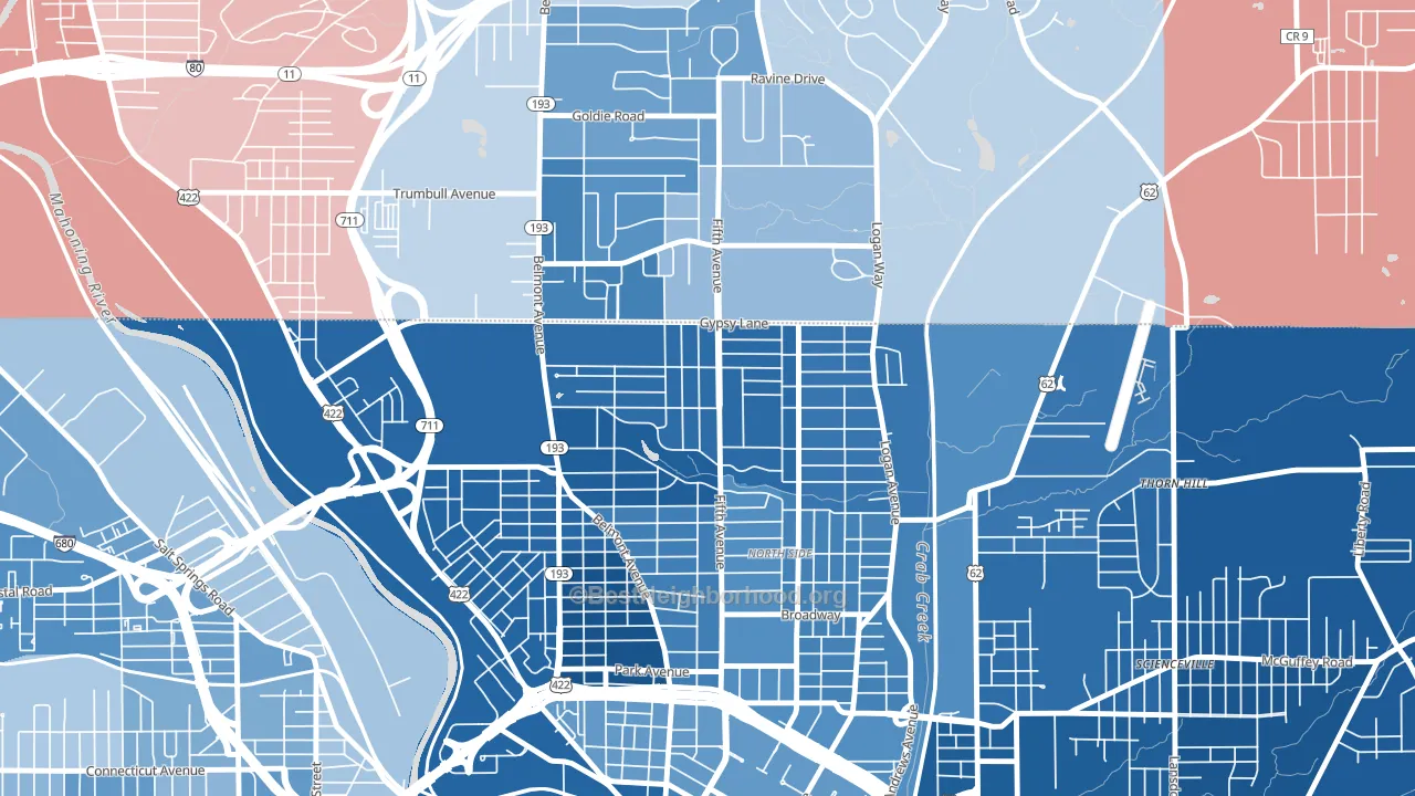 North Heights, Youngstown, OH block-group political-lean map