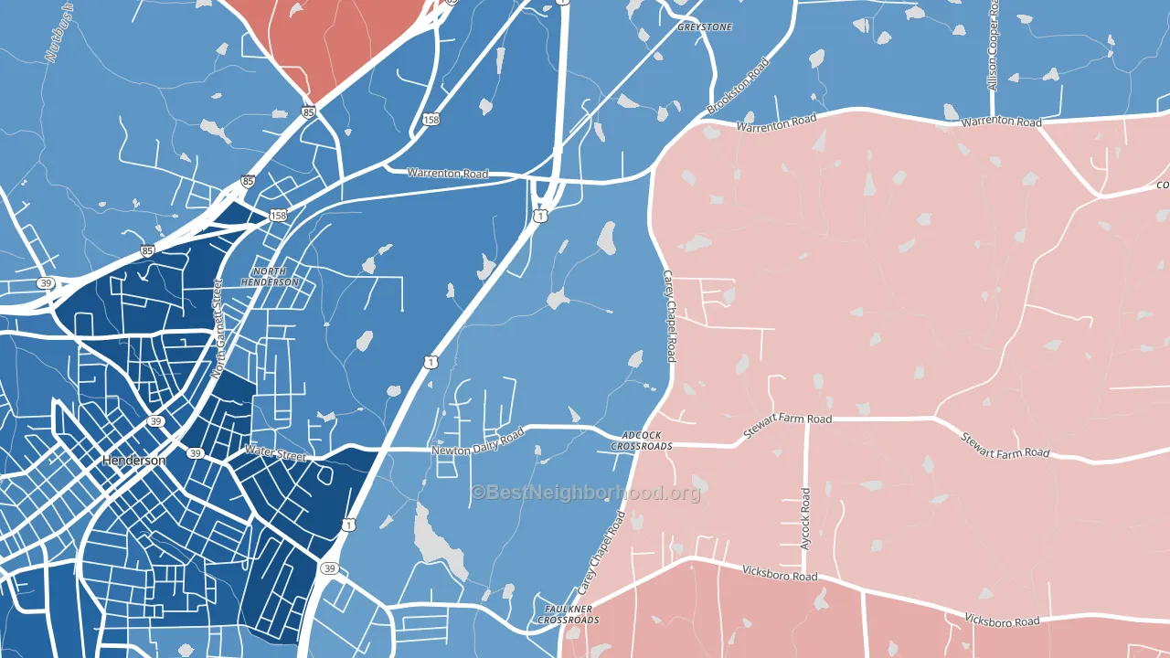 North Henderson, NC block-group political-lean map