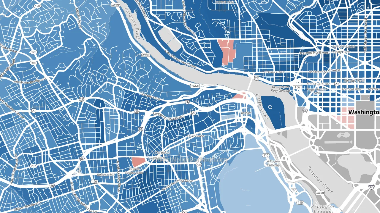 North Highland, Arlington, VA block-group political-lean map