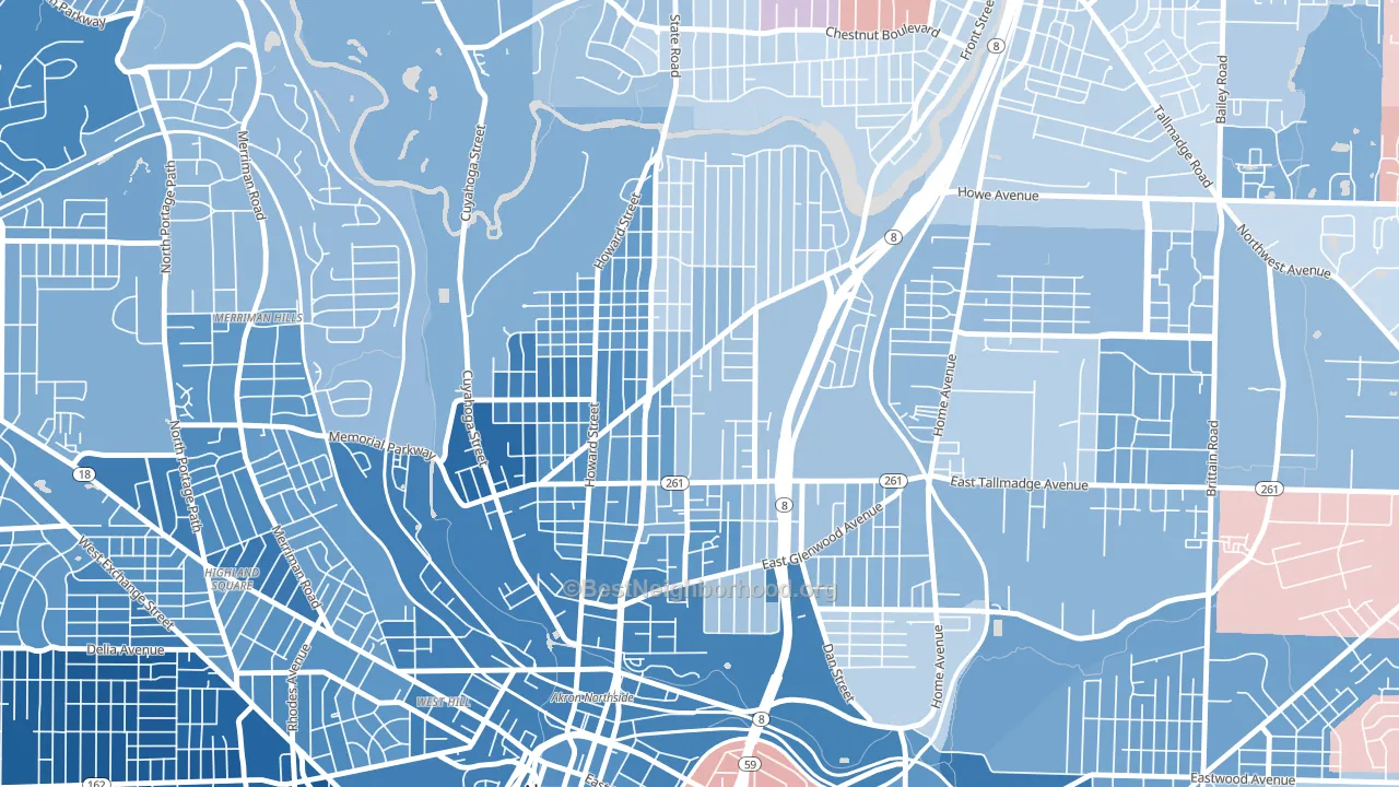North Hill, Akron, OH block-group political-lean map