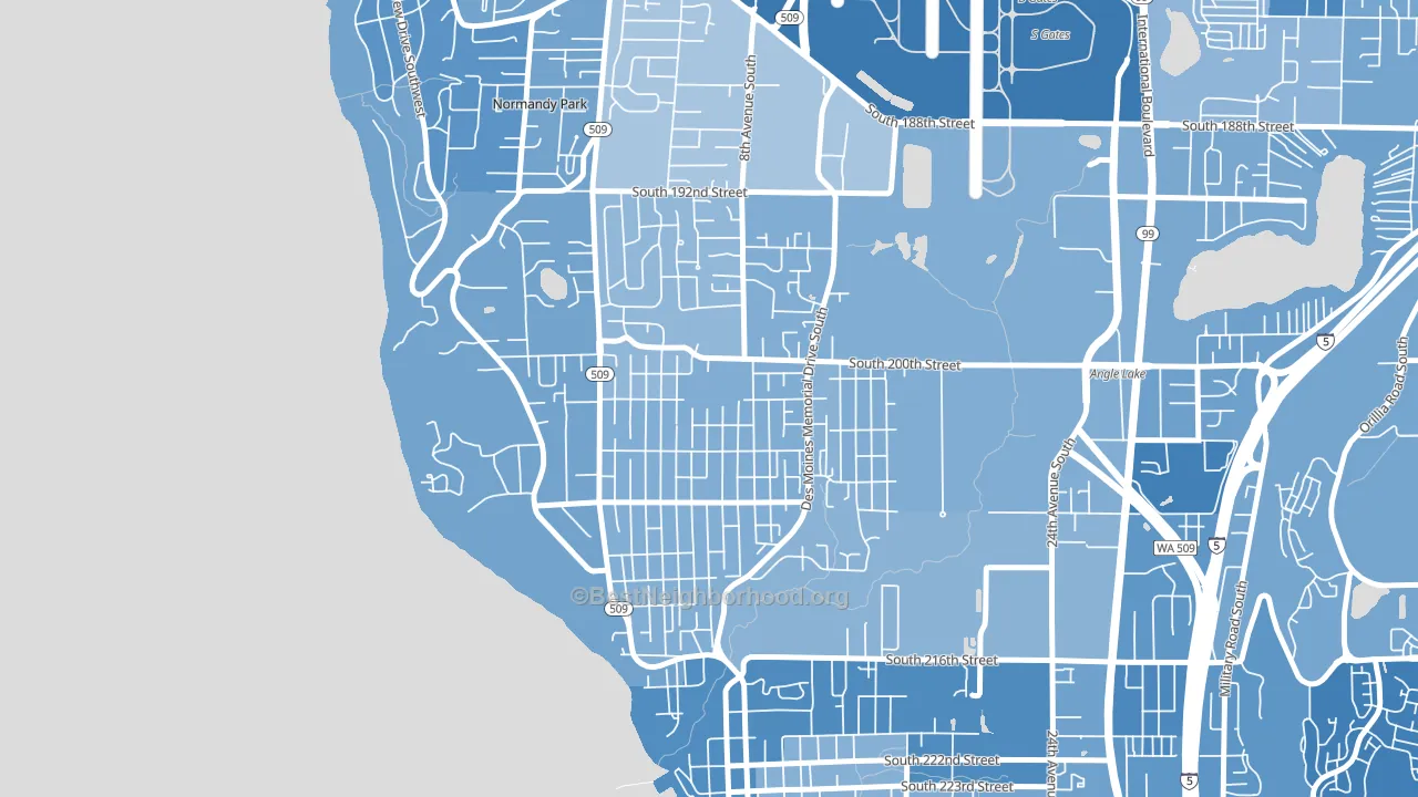 North Hill, Des Moines, WA block-group political-lean map