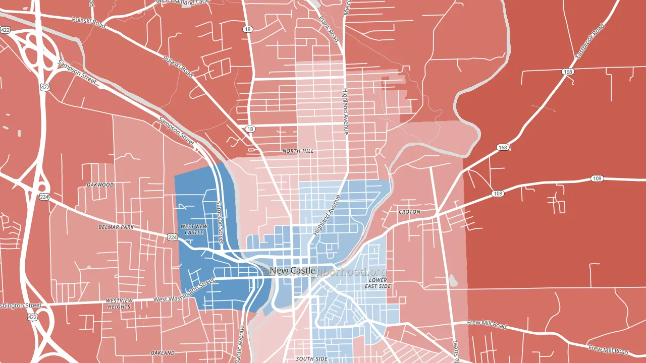 North Hill Historic District, New Castle, PA block-group political-lean map