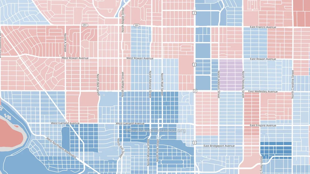 North Hill, Spokane, WA block-group political-lean map