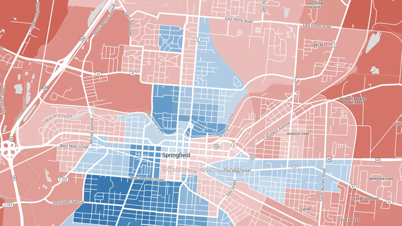 North Hill, Springfield, OH block-group political-lean map