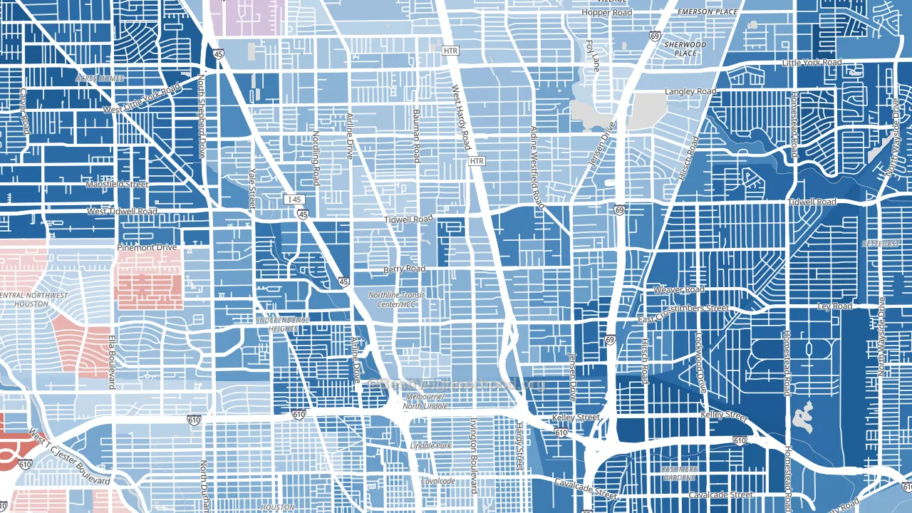 North, Houston, TX block-group political-lean map