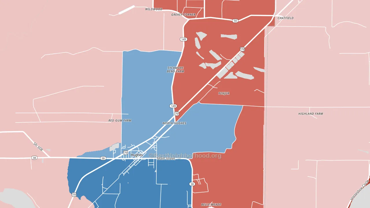 North Hughes, AR block-group political-lean map