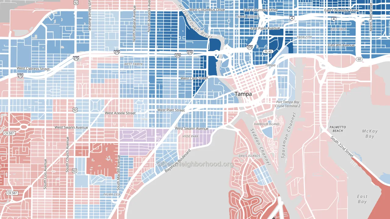 North Hyde Park, Tampa, FL block-group political-lean map