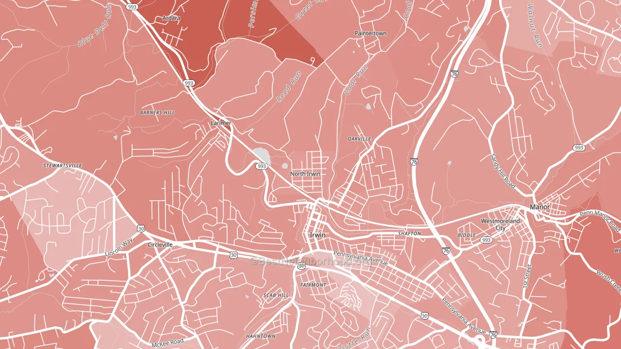 North Irwin, PA block-group political-lean map