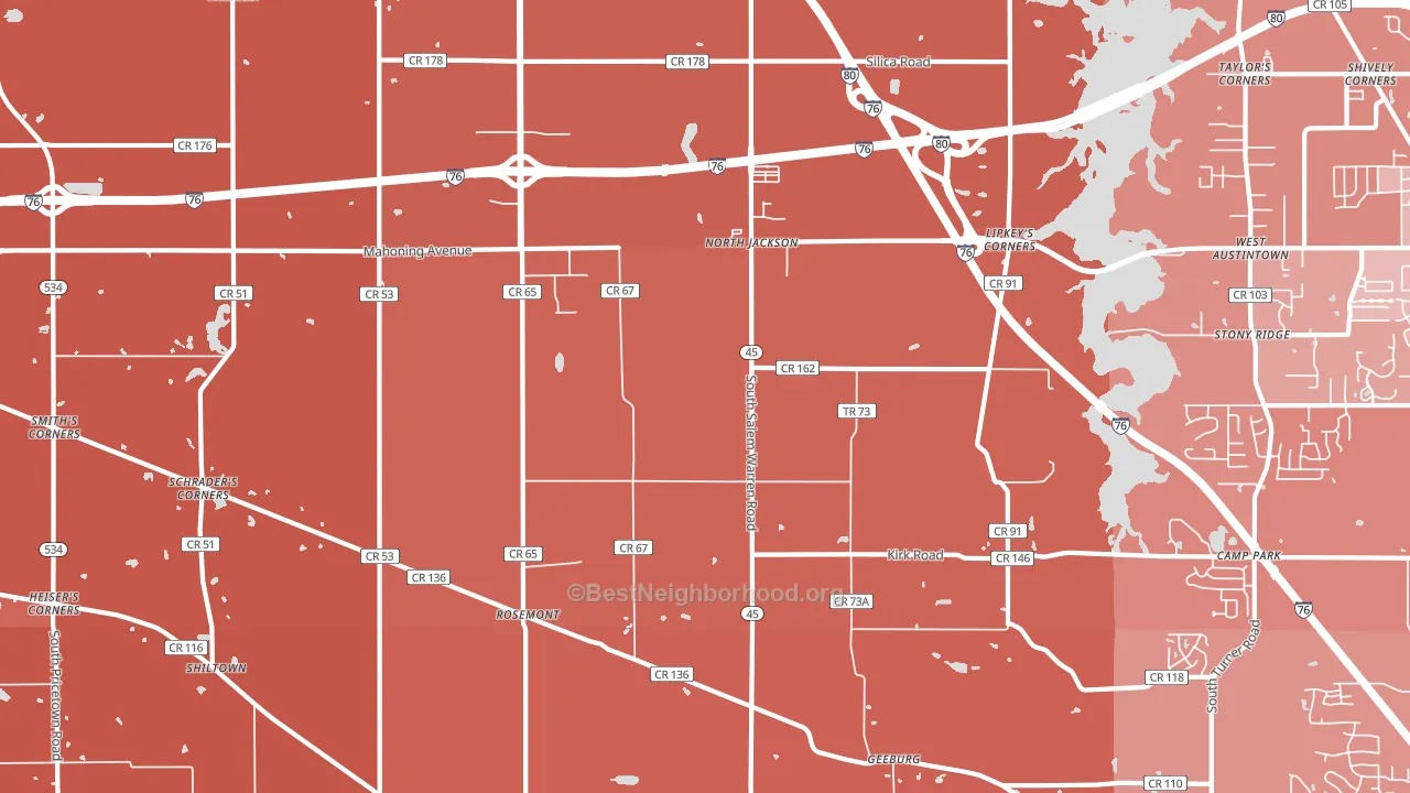 North Jackson, OH block-group political-lean map