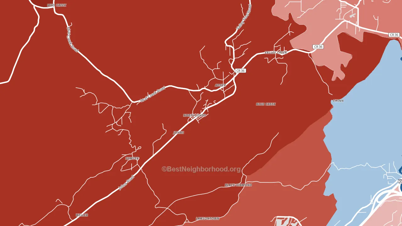 North Johns, AL block-group political-lean map