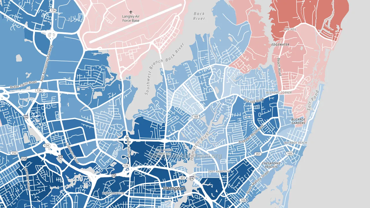North King St, Hampton, VA block-group political-lean map