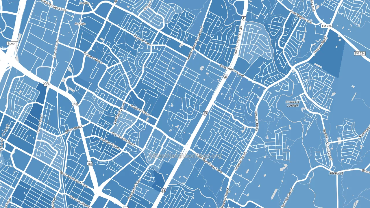 North Lamar, Austin, TX block-group political-lean map