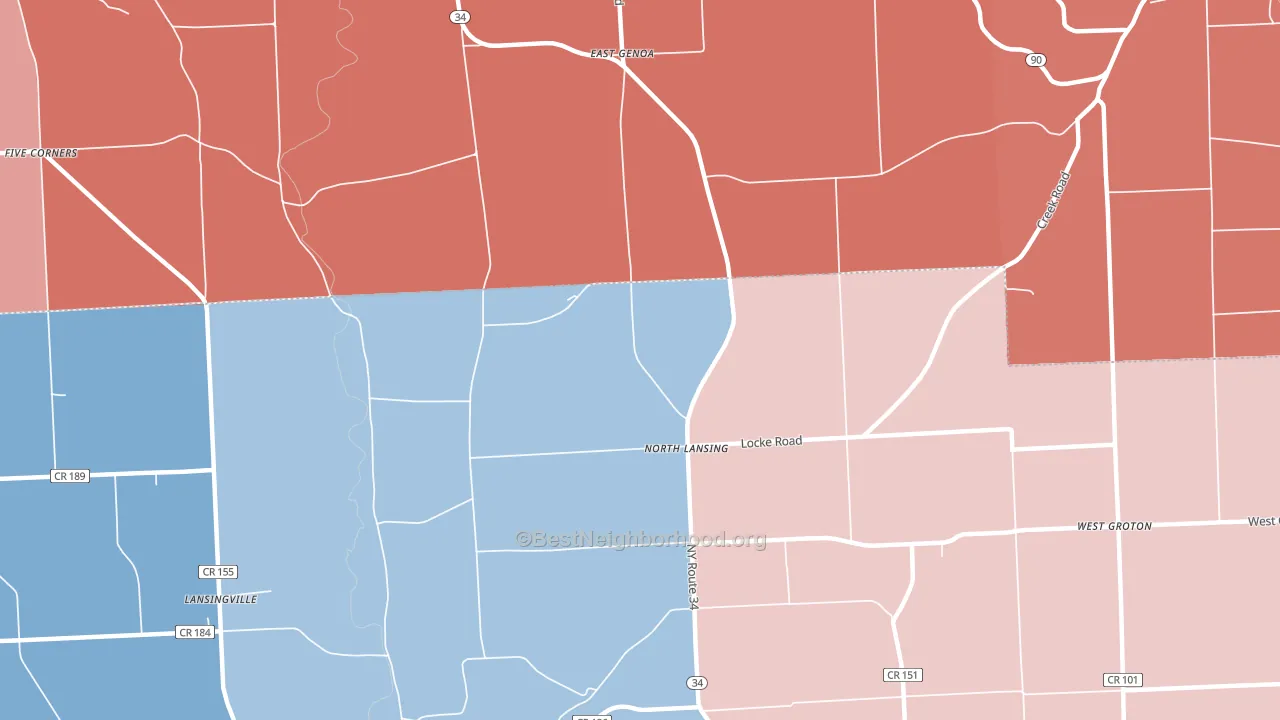 North Lansing, NY block-group political-lean map