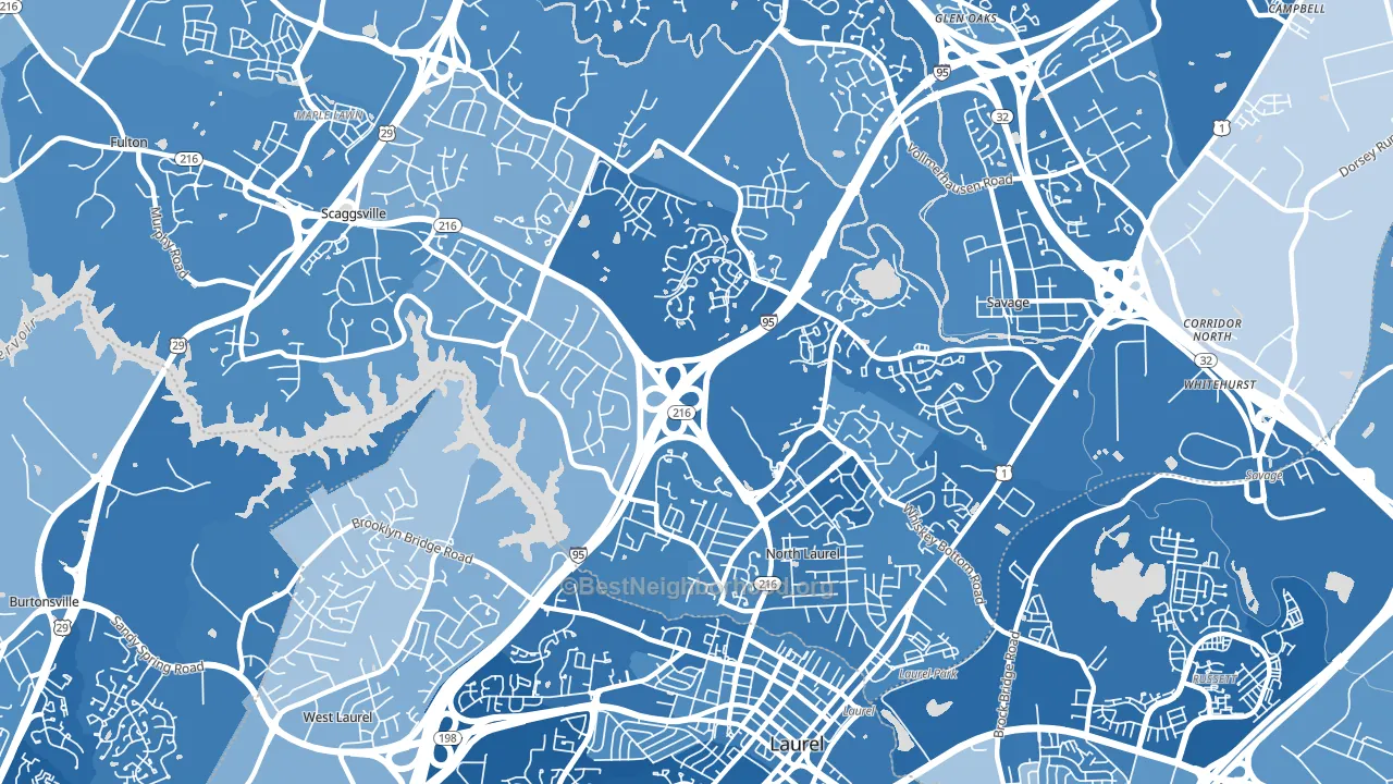 North Laurel, Scaggsville, MD block-group political-lean map