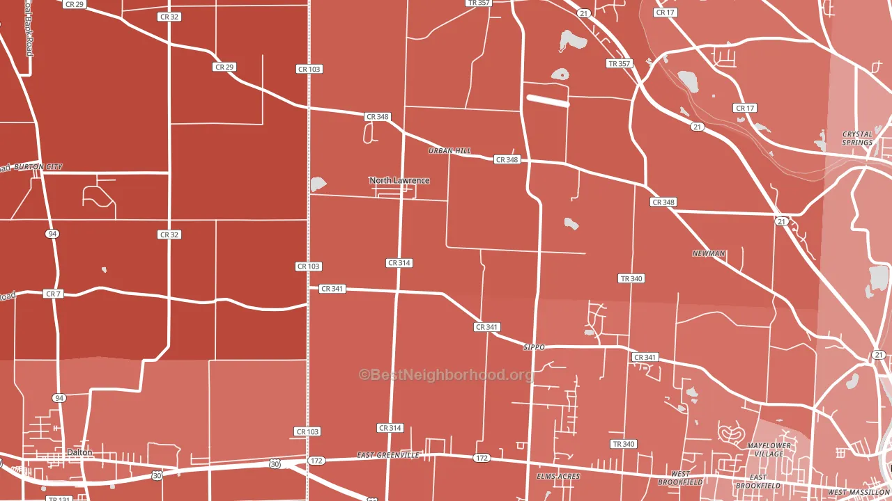 North Lawrence, OH block-group political-lean map