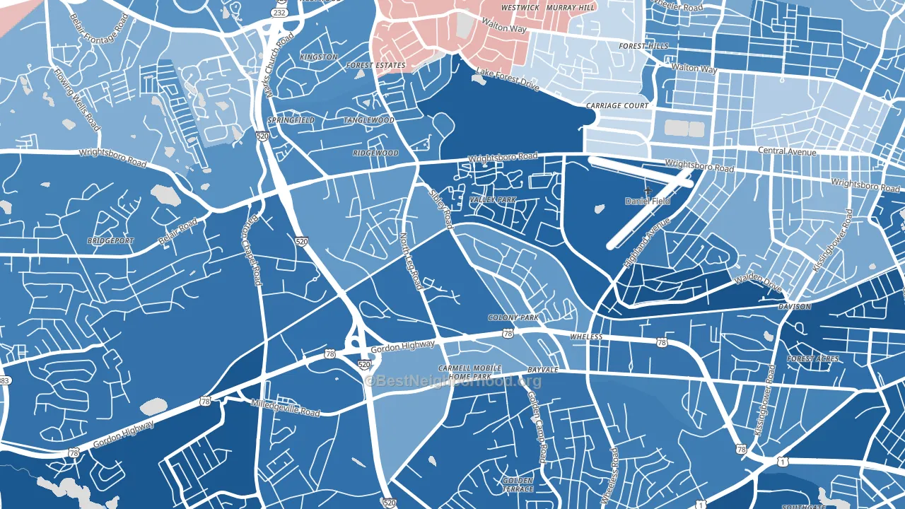 North Leg, Augusta, GA block-group political-lean map