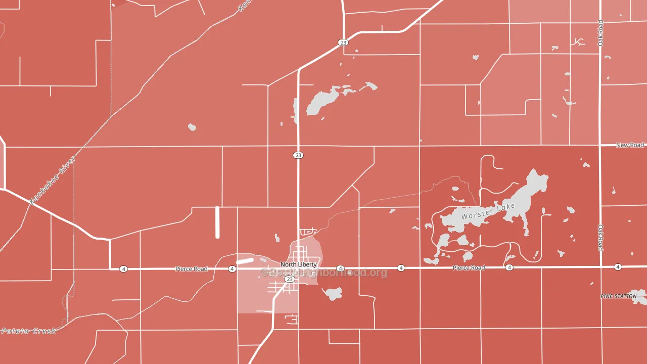 North Liberty, IN block-group political-lean map