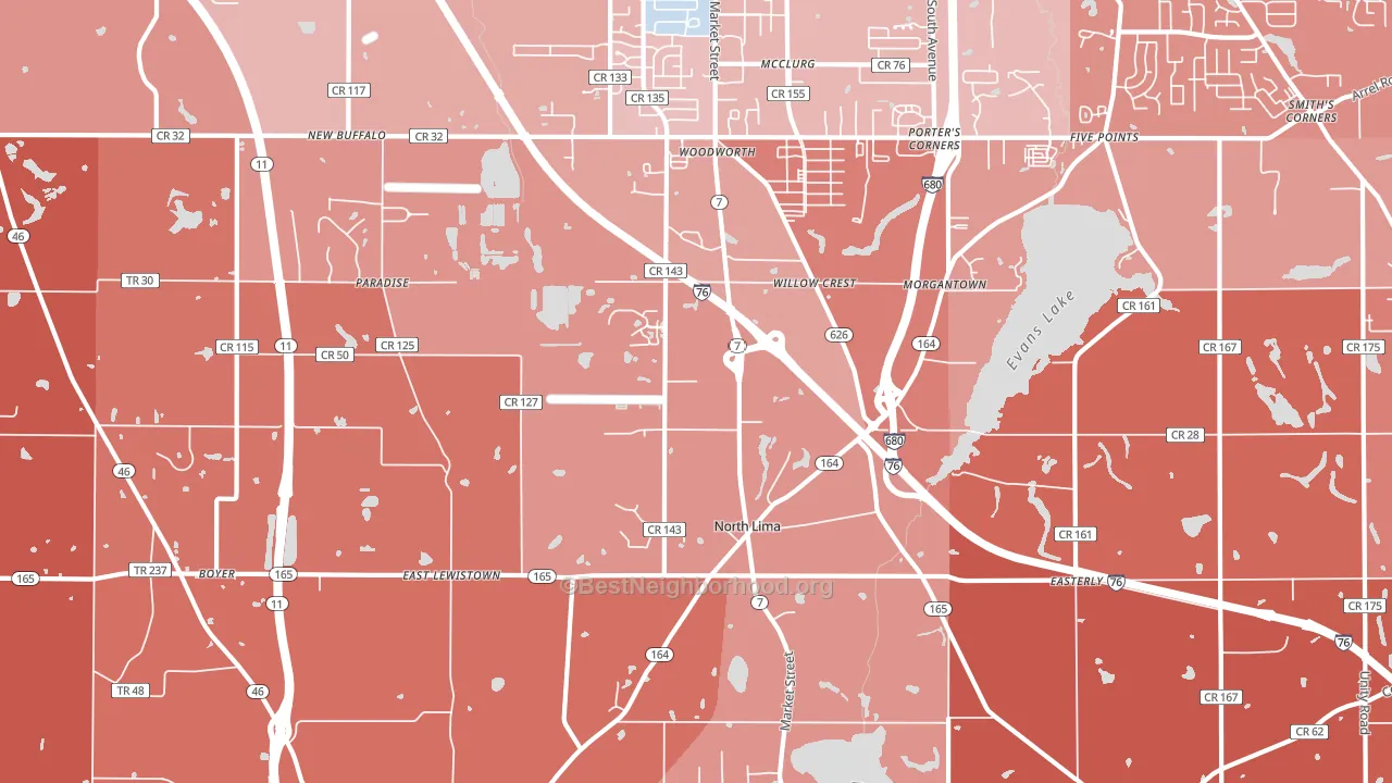 North Lima, OH block-group political-lean map