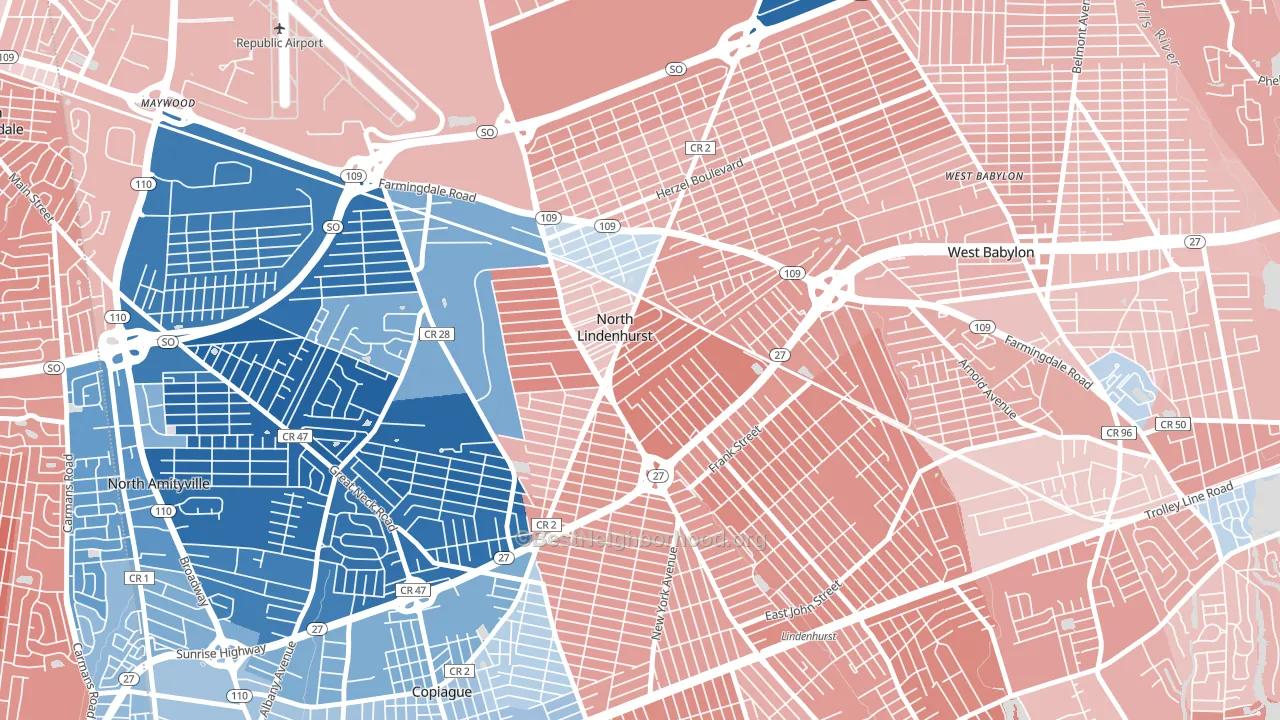 North Lindenhurst, NY block-group political-lean map