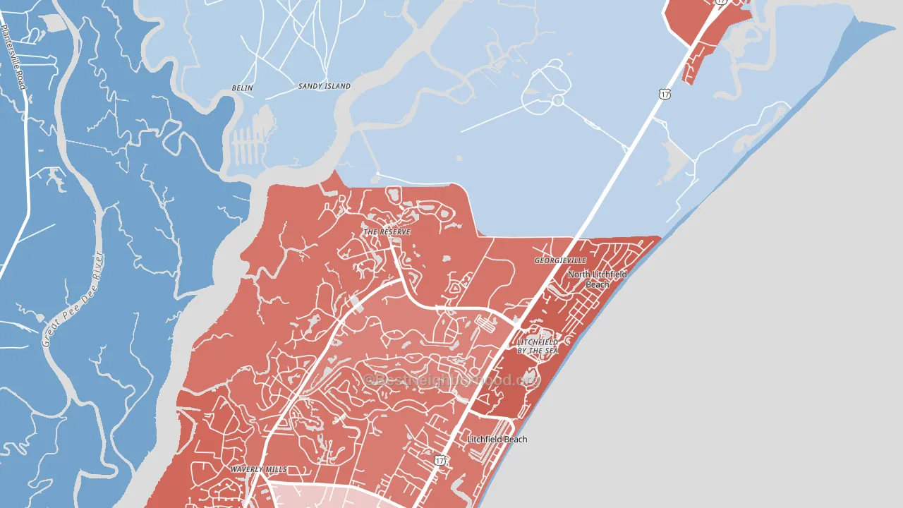 North Litchfield Beach, SC block-group political-lean map