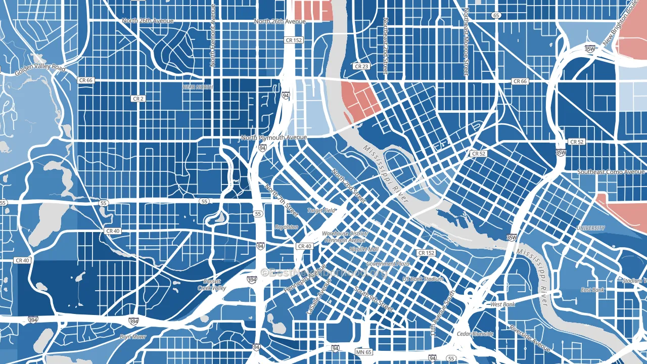 North Loop, Minneapolis, MN block-group political-lean map