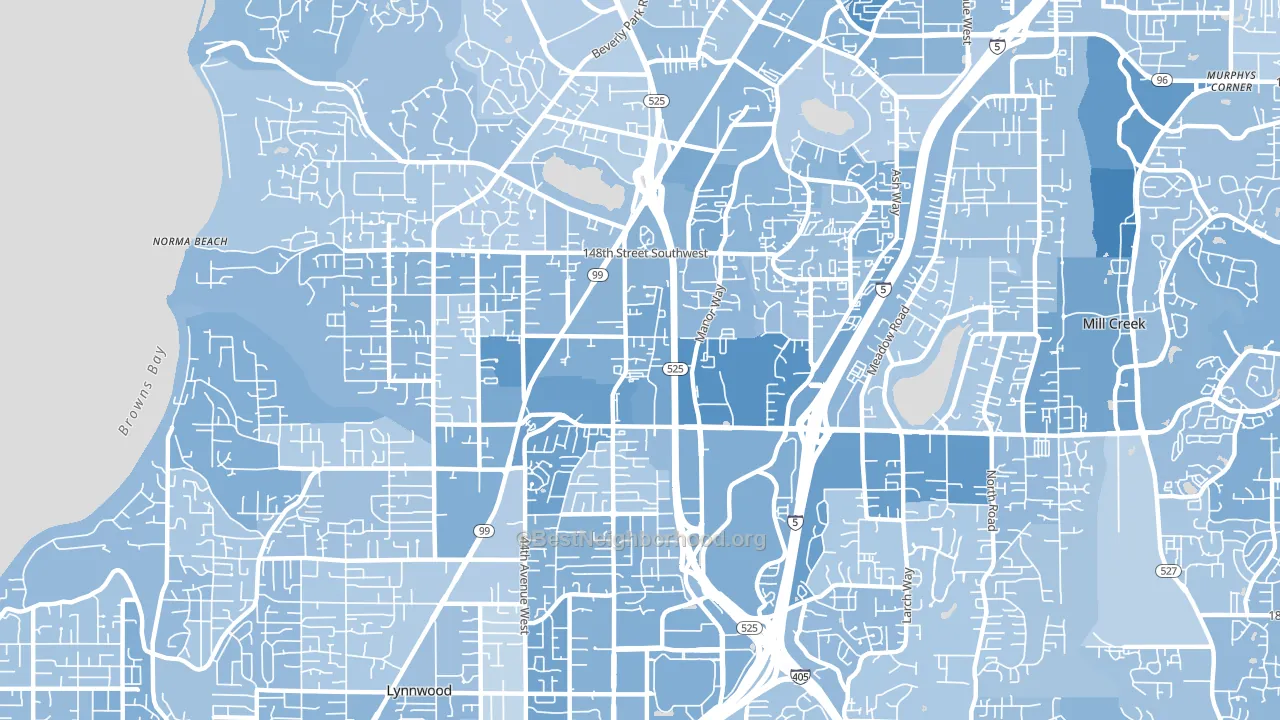 North Lynnwood, WA block-group political-lean map