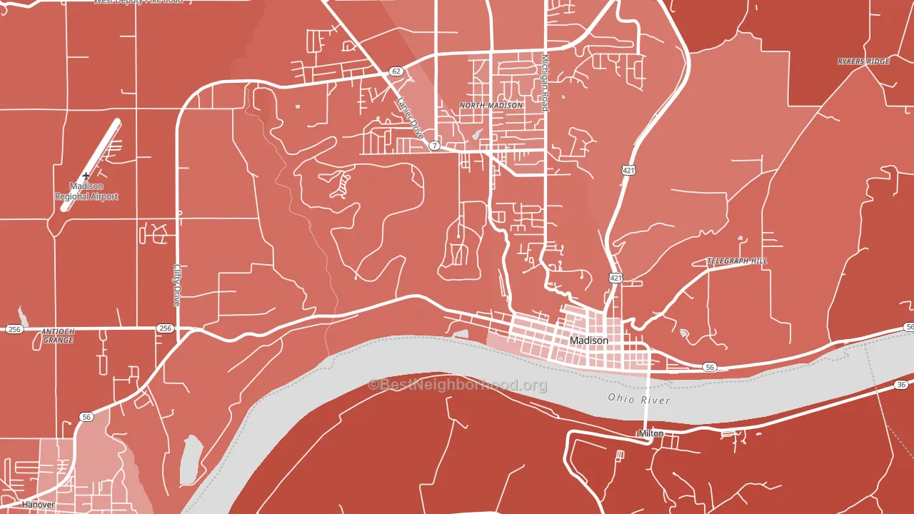 North Madison, IN block-group political-lean map