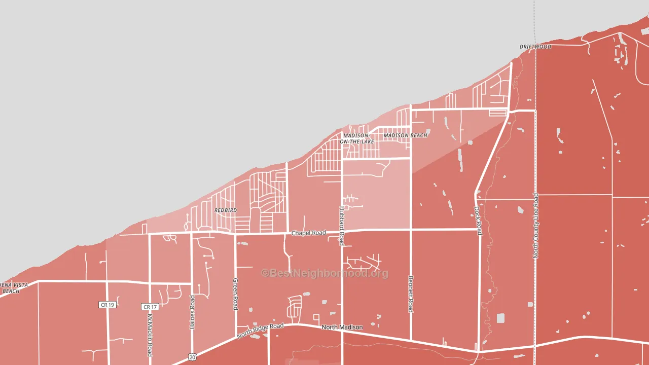 North Madison, OH block-group political-lean map