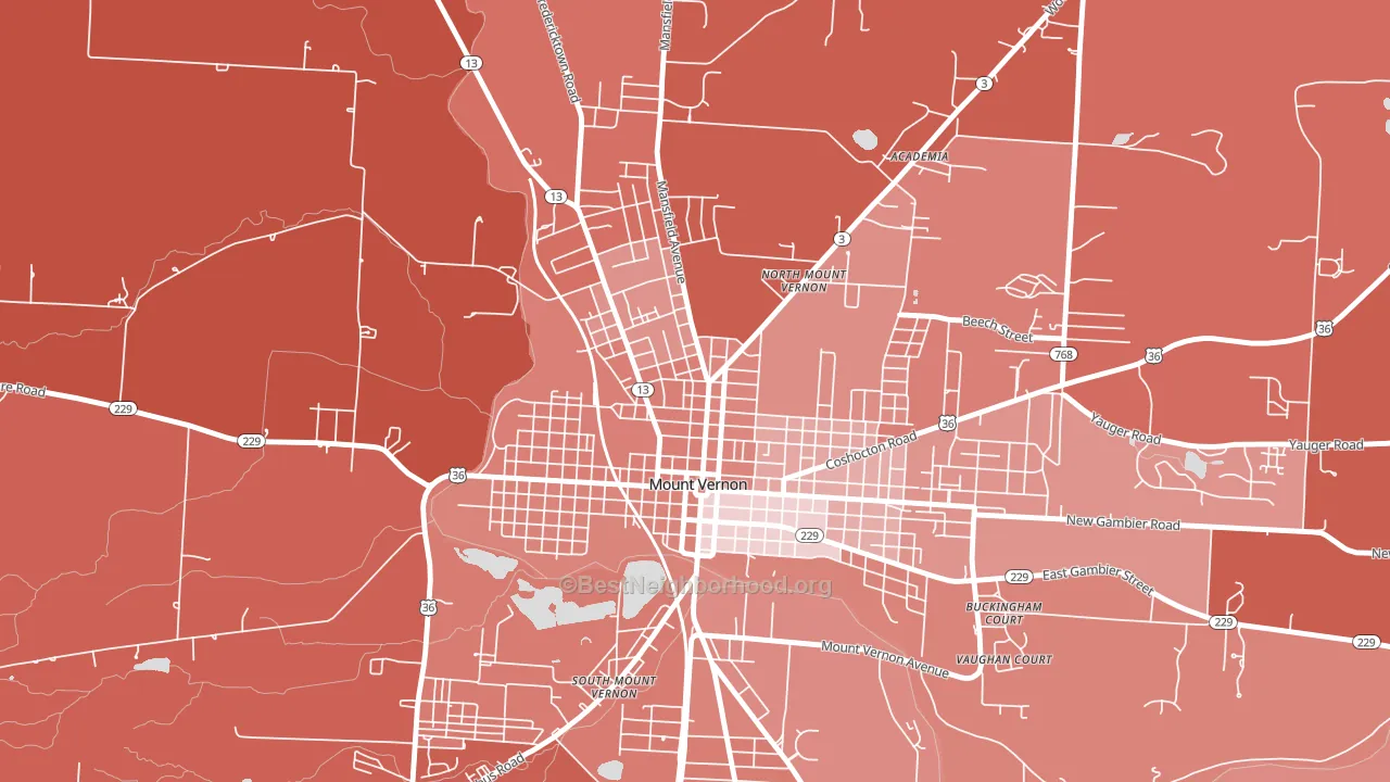 North Main Historic District, Mount Vernon, OH block-group political-lean map