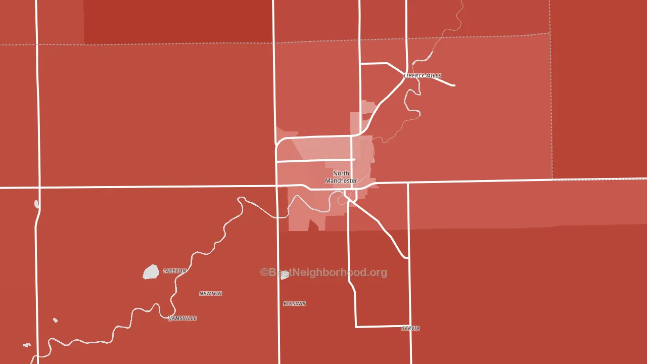North Manchester, IN block-group political-lean map