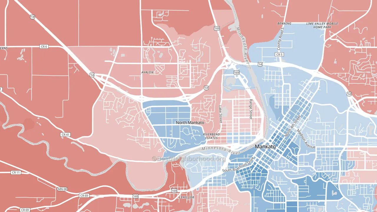 North Mankato, MN block-group political-lean map