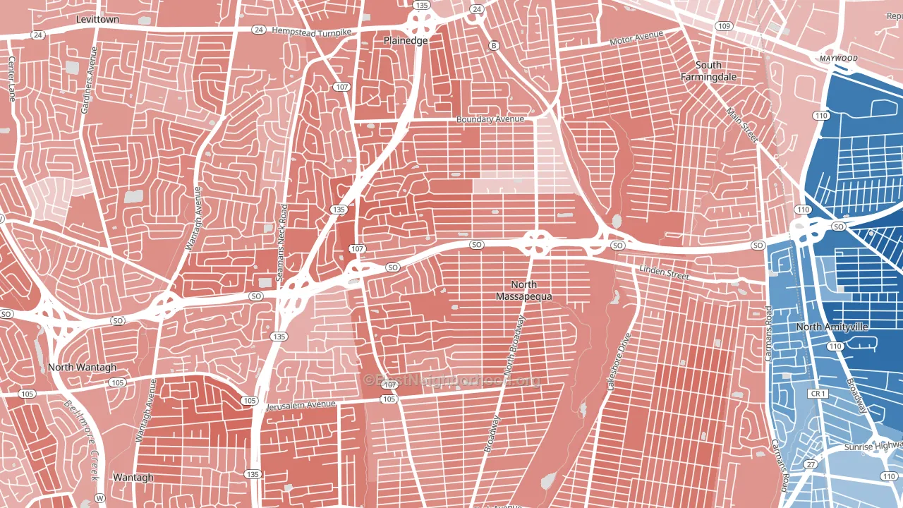 North Massapequa, NY block-group political-lean map