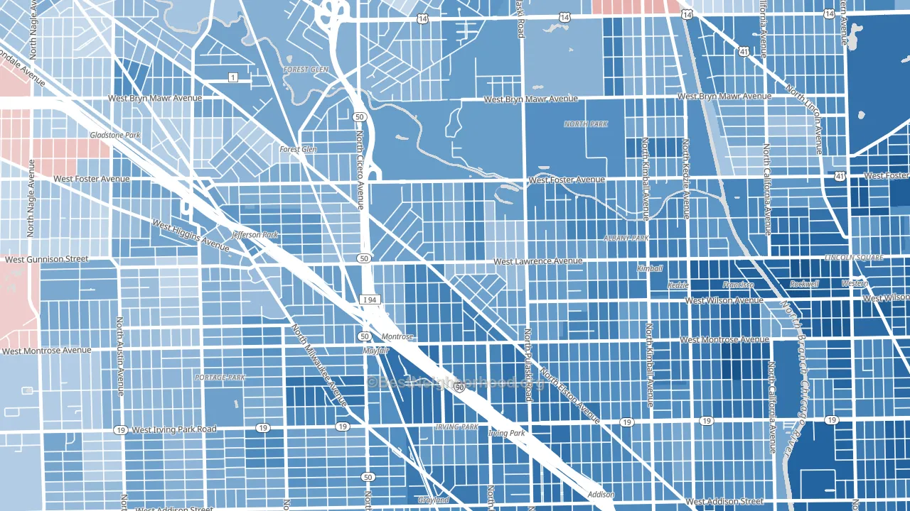 North Mayfair, Chicago, IL block-group political-lean map