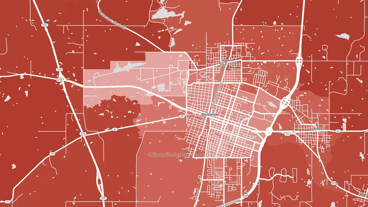 North McAlester, OK block-group political-lean map