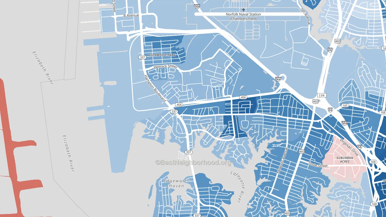 North Meadow Brook, Norfolk, VA block-group political-lean map