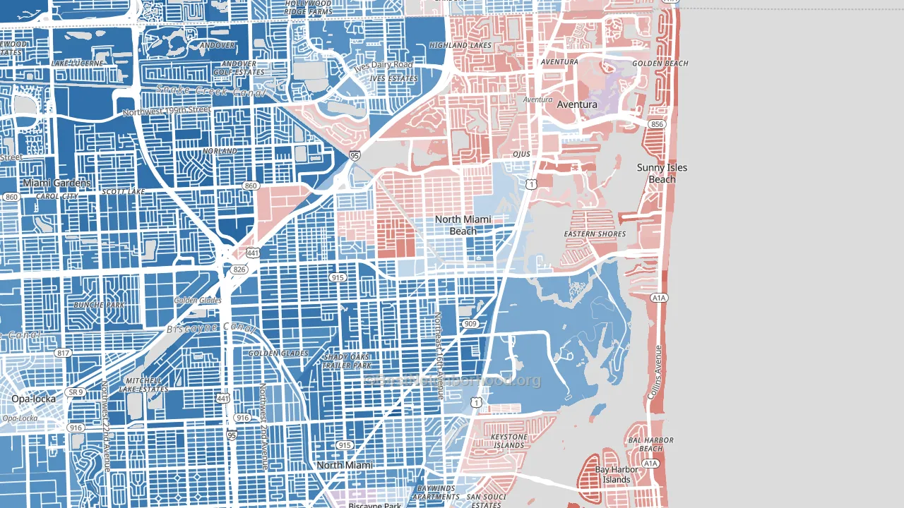 North Miami Beach, FL block-group political-lean map
