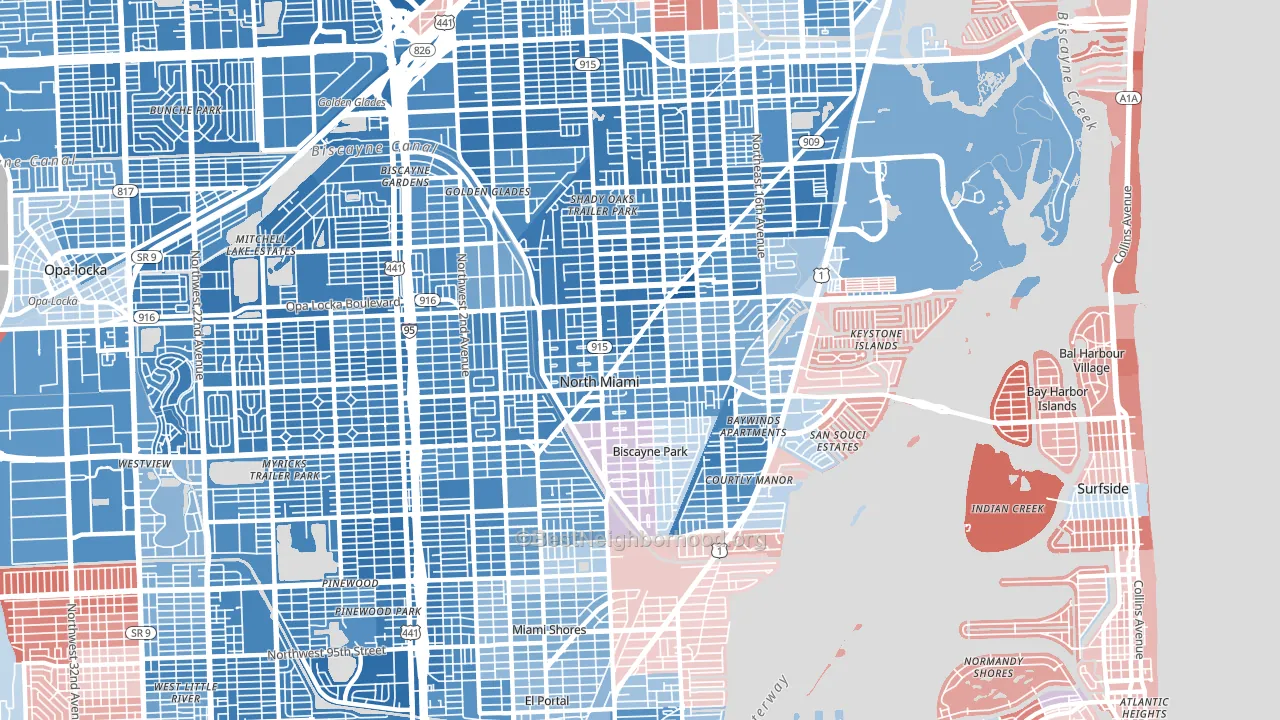 North Miami, FL block-group political-lean map