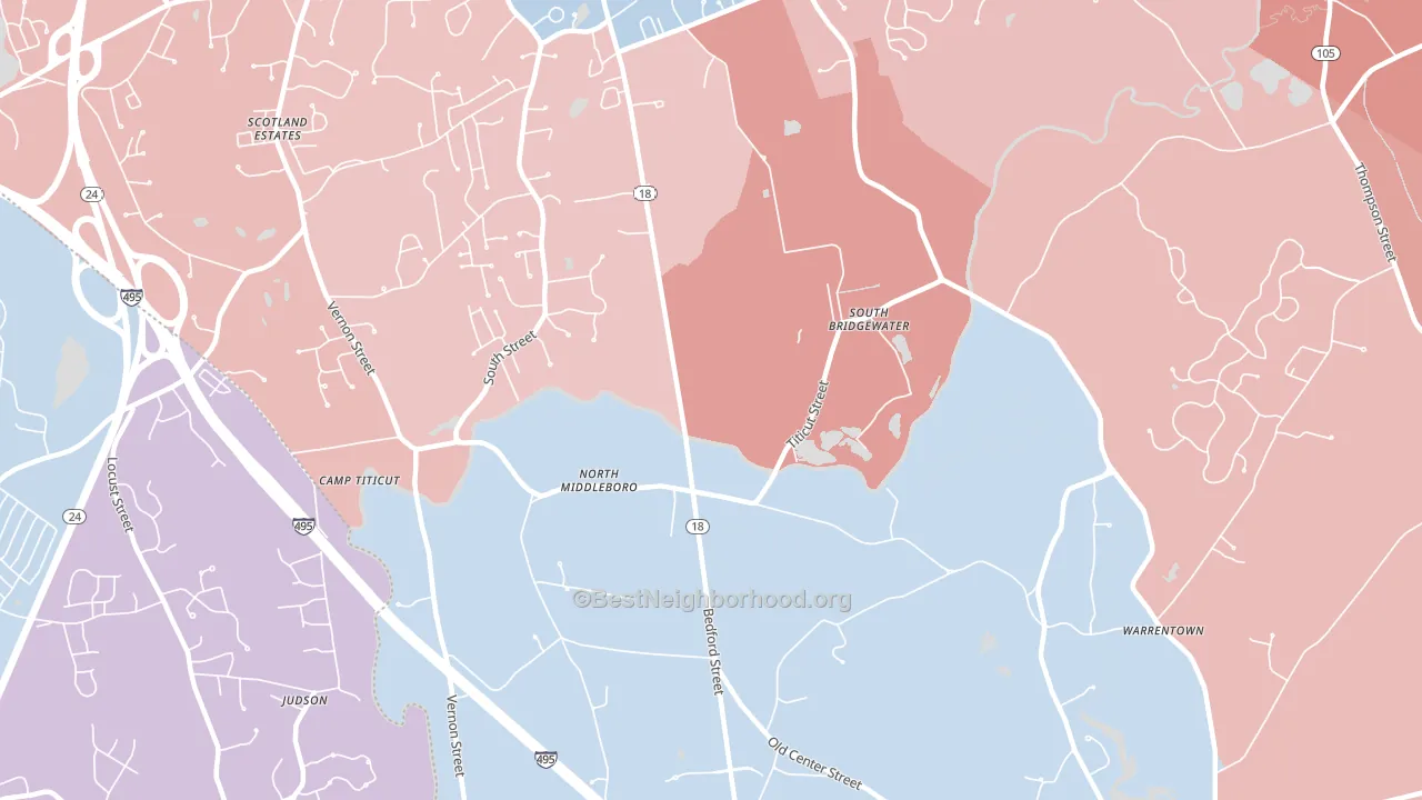 North Middleboro, MA block-group political-lean map