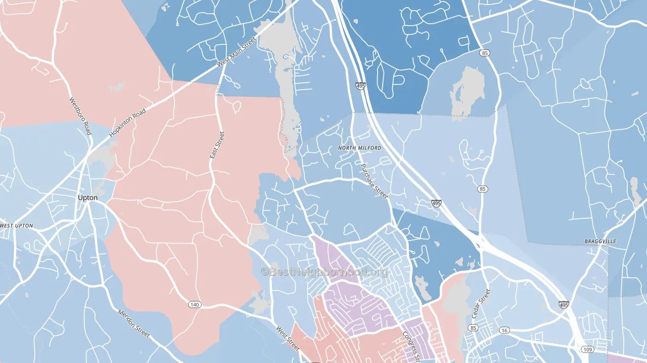 North Milford, MA block-group political-lean map