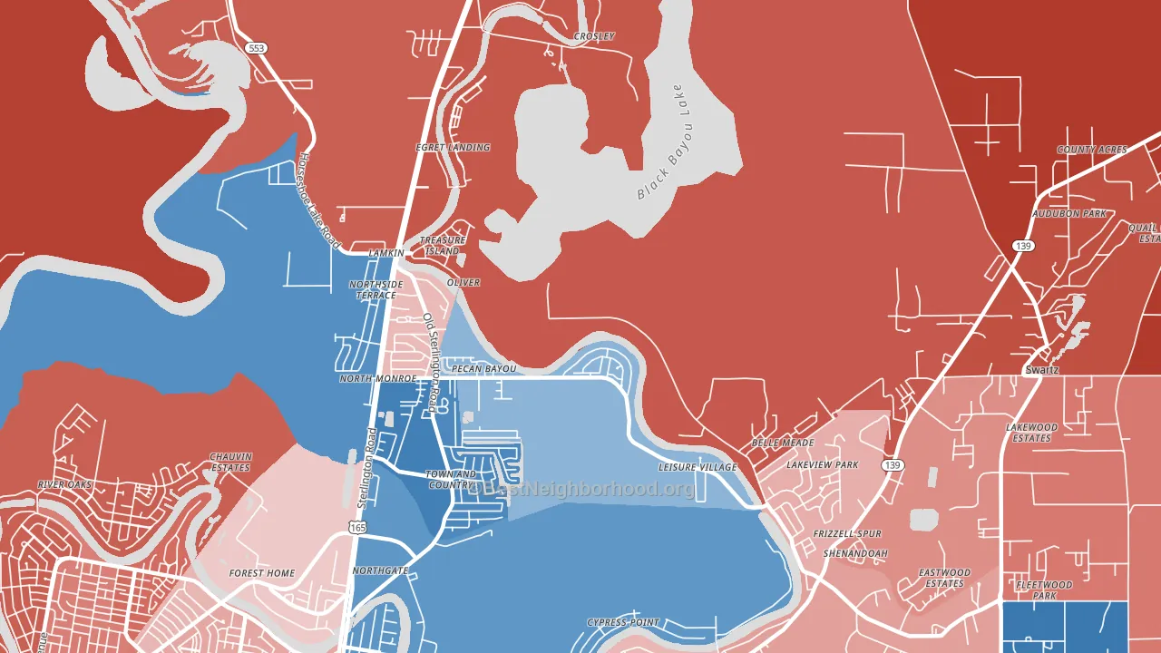 North Monroe, LA block-group political-lean map