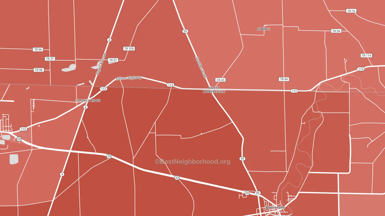 North Monroeville, OH block-group political-lean map