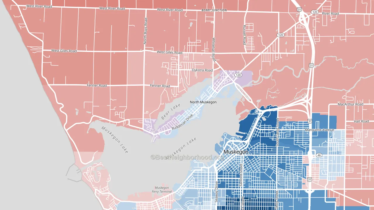 North Muskegon, MI block-group political-lean map