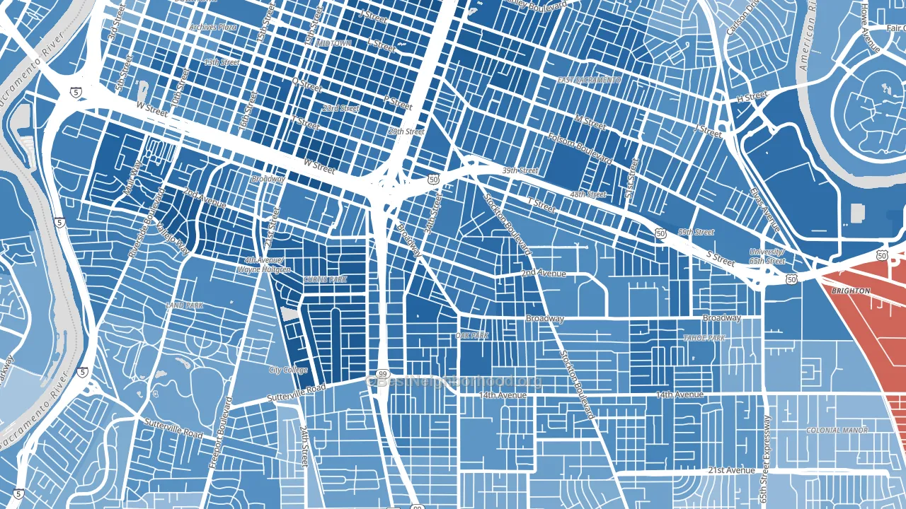 North Oak Park, Sacramento, CA block-group political-lean map