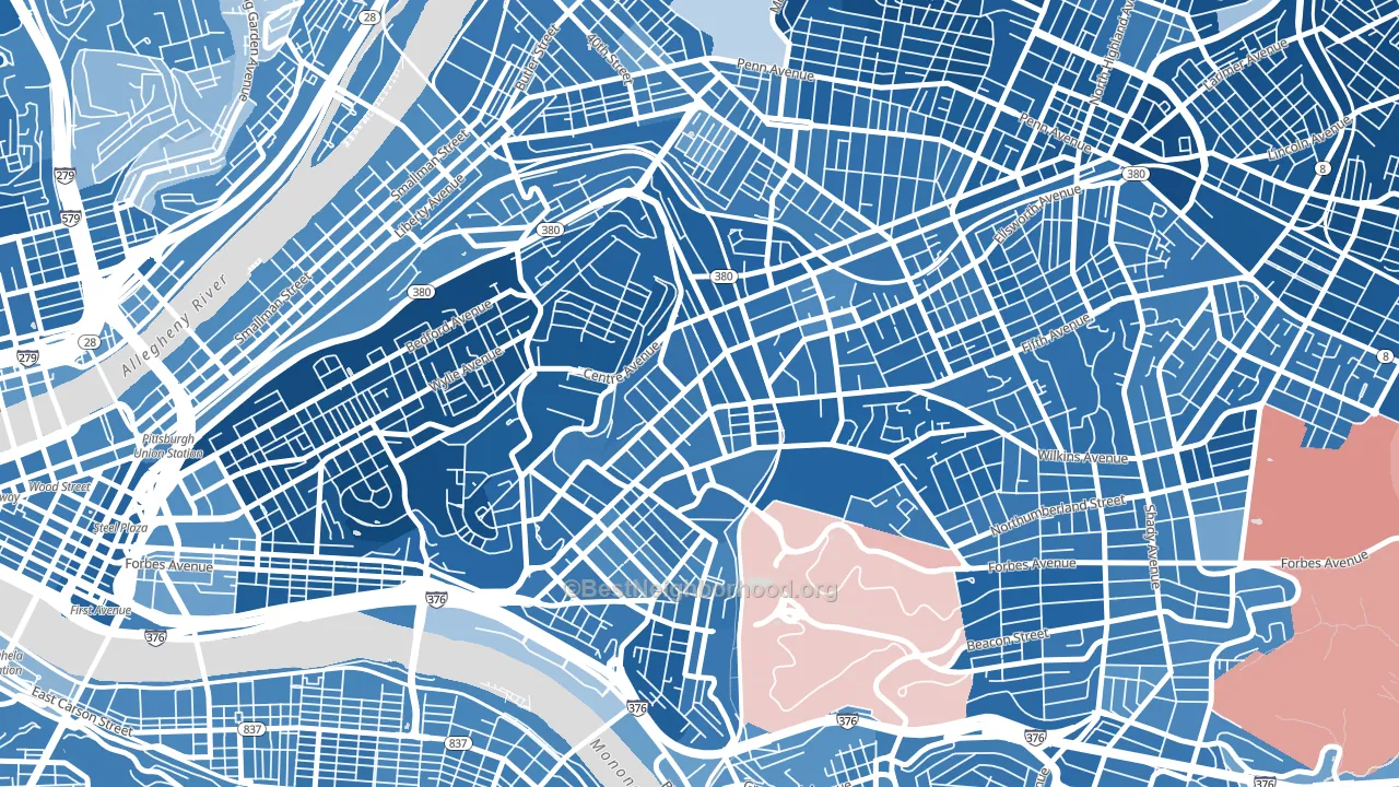 North Oakland, Pittsburgh, PA block-group political-lean map