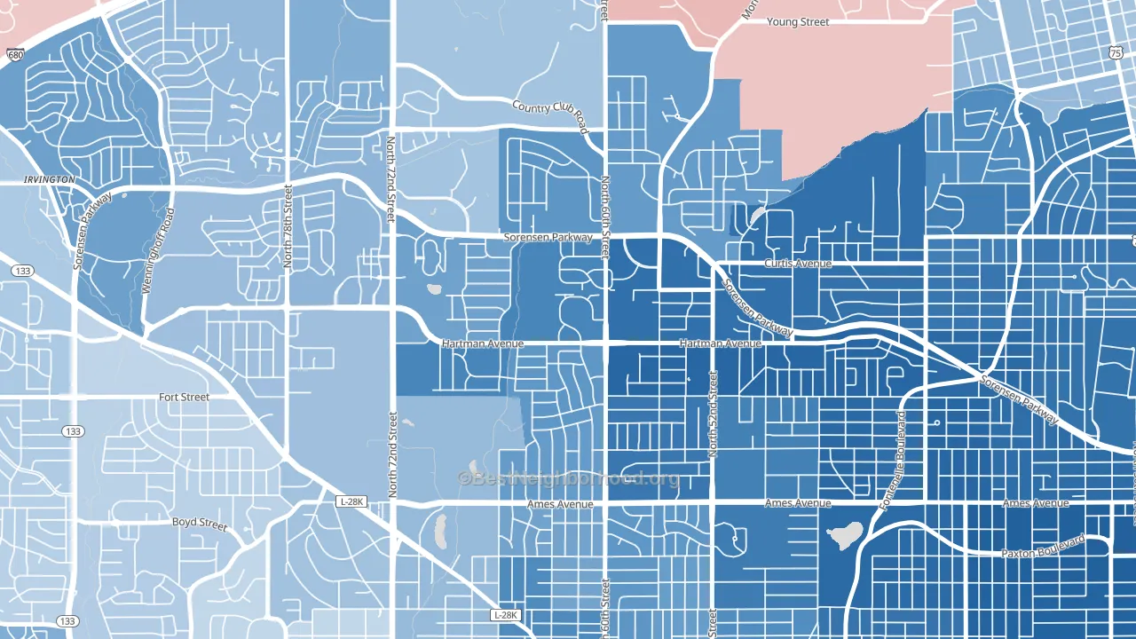 North Omaha, Omaha, NE block-group political-lean map